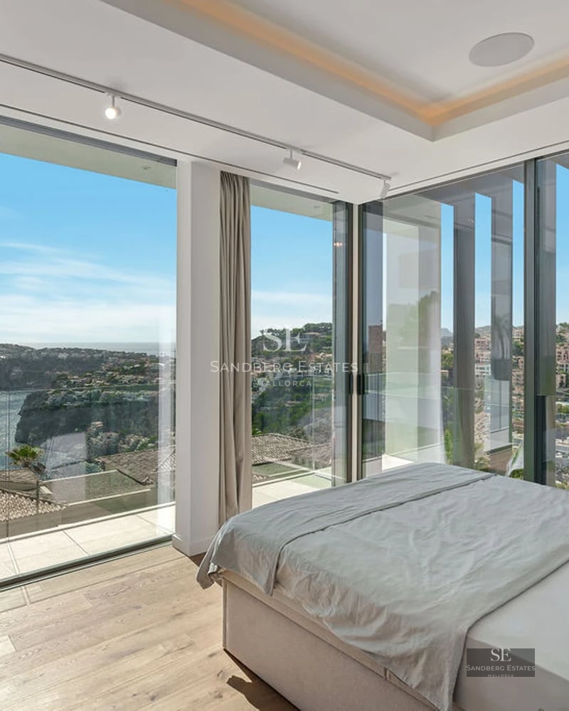 Modern design pool view with ambient lighting. Lush garden and minimalist architecture. Relaxation and luxury space.