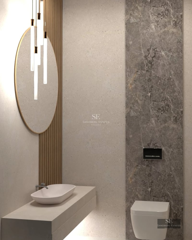 Exterior of a modern villa with an infinity pool. Minimalist architecture, large windows and lush gardens.