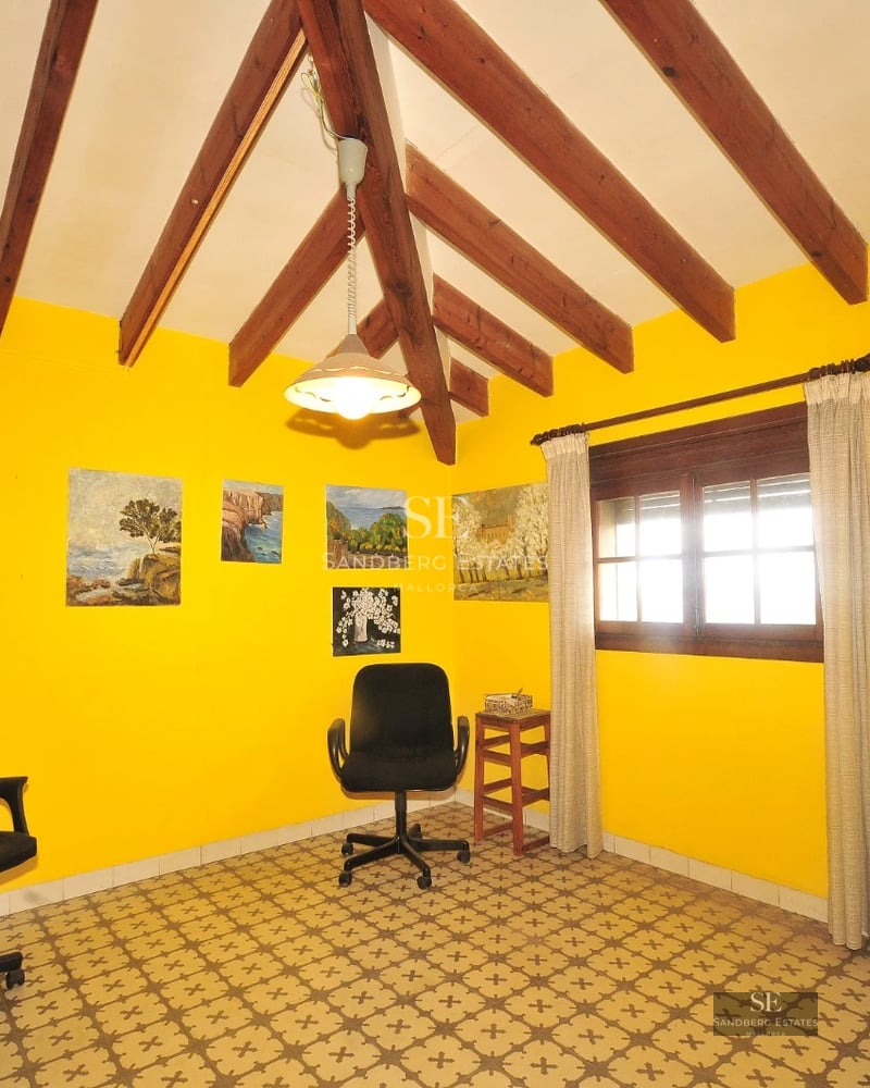 Spacious living room with fireplace and large windows. Leather sofa, wooden coffee table, and designer rug. Abundant natural light.