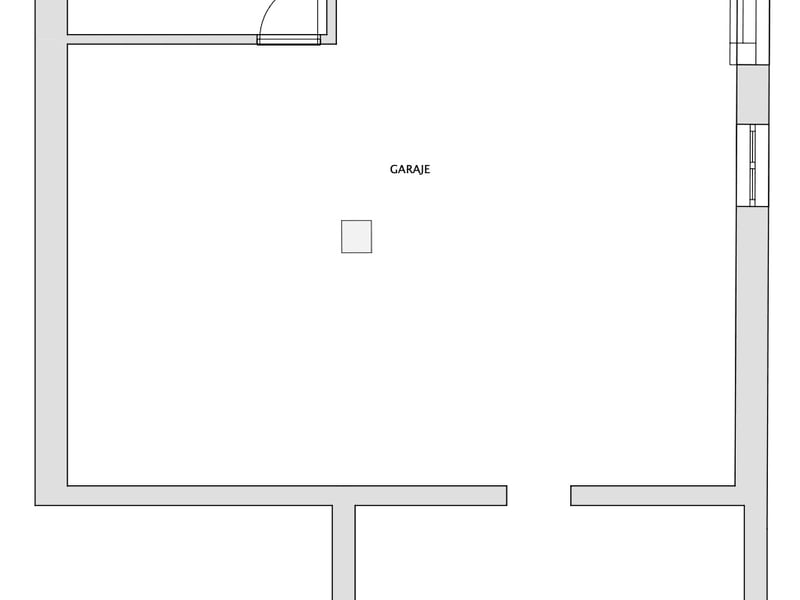 Architektonischer Grundriss des Untergeschosses mit großer Garage, Maschinenraum, Waschküche und Treppenaufgang.