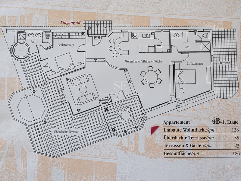 Expansive terrace with infinity pool, sun loungers, and panoramic views. Modern and minimalist design with a neutral color palette.