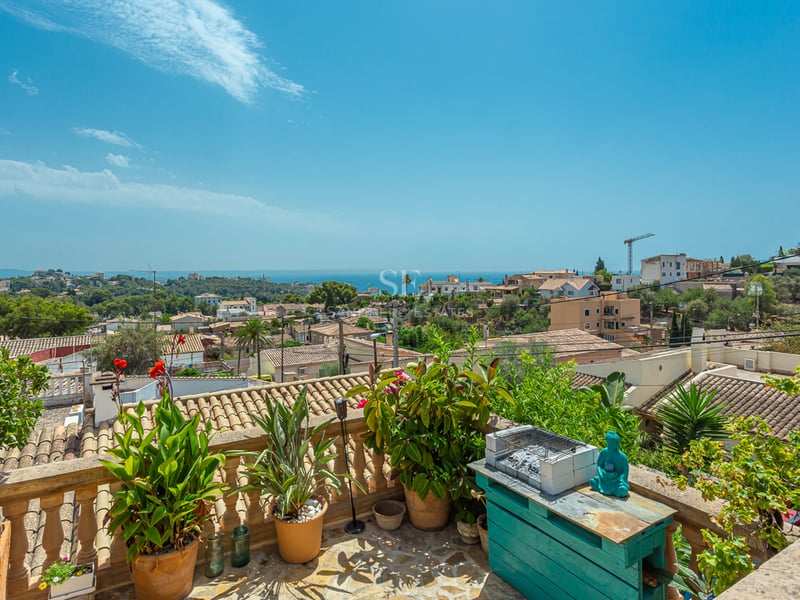 Image of a modern villa with a pool, large window, and minimalist design. Green lawn and blue sky.