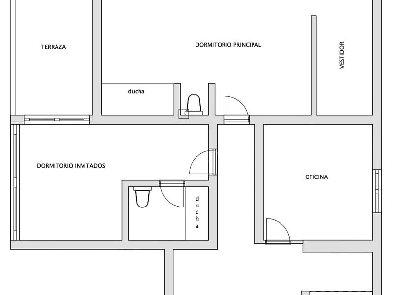 2D-Grundriss zeigt Master-Schlafzimmer, Ankleidezimmer, Büro und weitläufige Terrassenflächen.