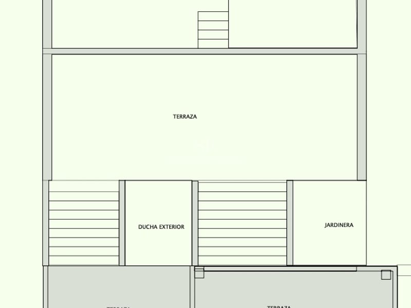 Technische 2D-Zeichnung der Raumaufteilung mit Hauptschlafzimmer, Büro, Außenbereichen und Infinity-Pool.