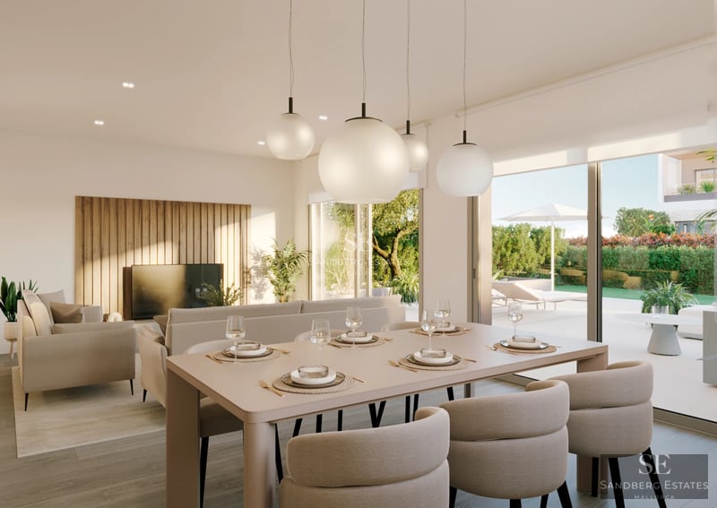 Spacious terrace with infinity pool and views. Modern design, elegant furniture. Ideal for relaxation and enjoying the outdoors.