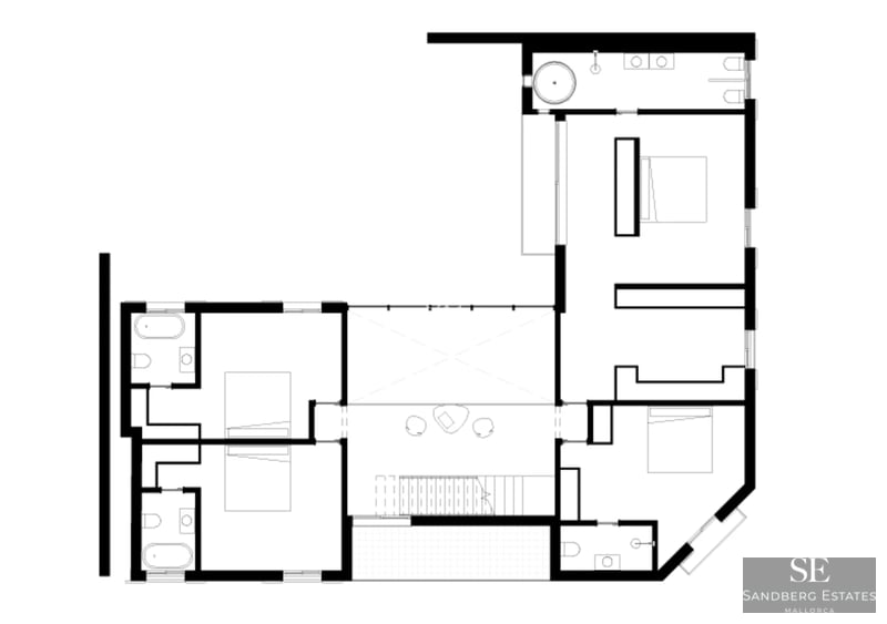 Bright living room with large windows, modern sofas, soft rug, and panoramic sea views. Elegant and contemporary design.