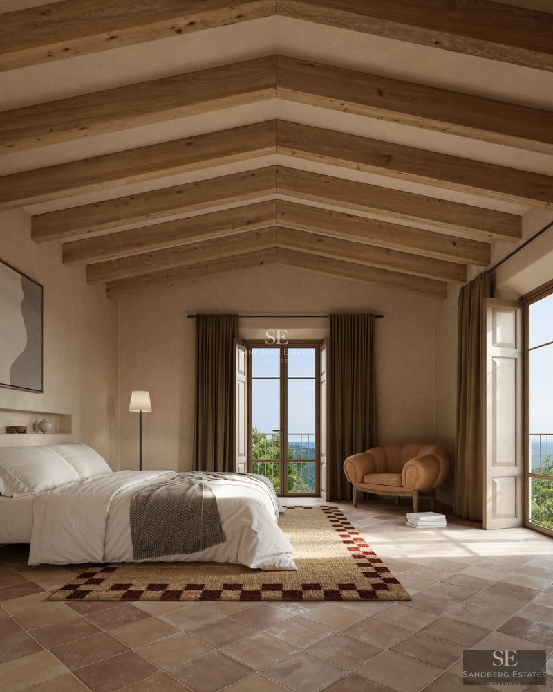 Spacious balcony with panoramic sea views. Modern design, glass railing, and stylish furniture. Bright and open space.