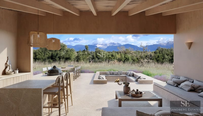 Spacious living room with large windows, natural light, light wood floors, and modern furniture. Panoramic city views.