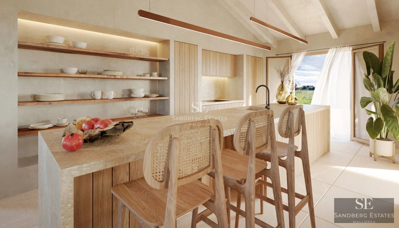 Spacious living room with floor-to-ceiling windows, modern sofas, coffee table, rug, and views of the pool and garden. Elegant and bright design.