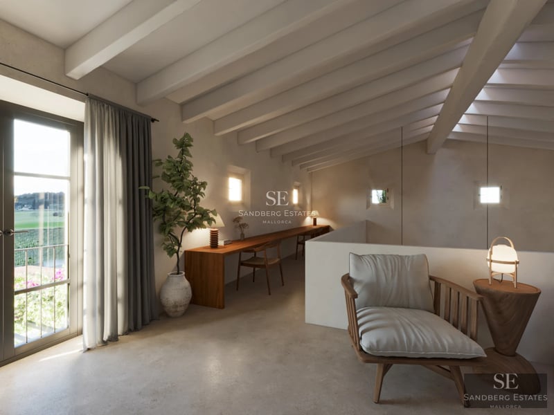 Exterior of modern villa with reflective pool, large terraces, lush vegetation, and clean architectural design.