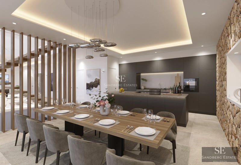 Image of a modern villa with infinity pool, sun loungers, and sea view. Minimalist architecture, large windows. Luxury and comfort.