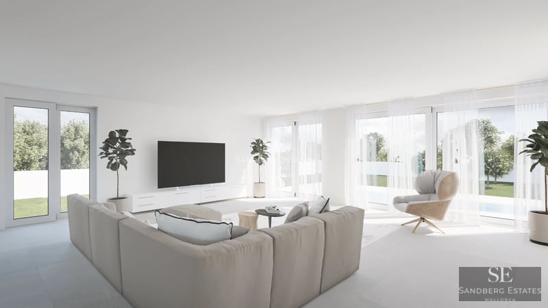 Spacious balcony with sea views from a modern apartment. Glass railing, stylish furniture, and minimalist design.