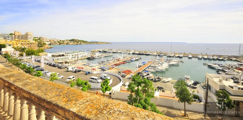 Spacious garden with pool, sun loungers, and seating area. Modern design, natural lighting, and neutral color palette.