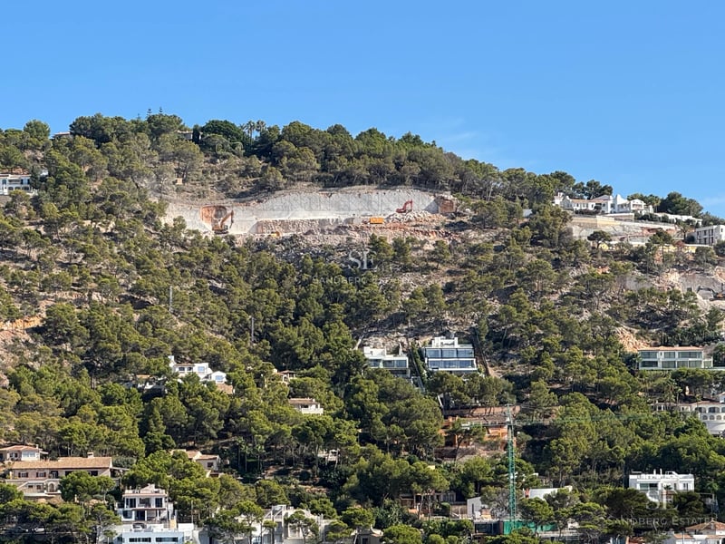 Exterior view of modern villa with infinity pool, lush gardens, and spacious terraces. Contemporary architectural design.