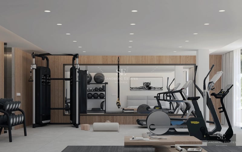 Spacious living room with floor-to-ceiling windows, infinity pool, and sea view. Modern, minimalist design with high-quality finishes.