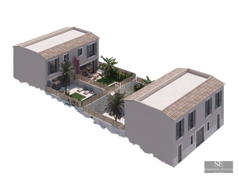 Pool view with sun loungers and umbrellas. Modern architecture with large windows. Lush garden with green lawn.