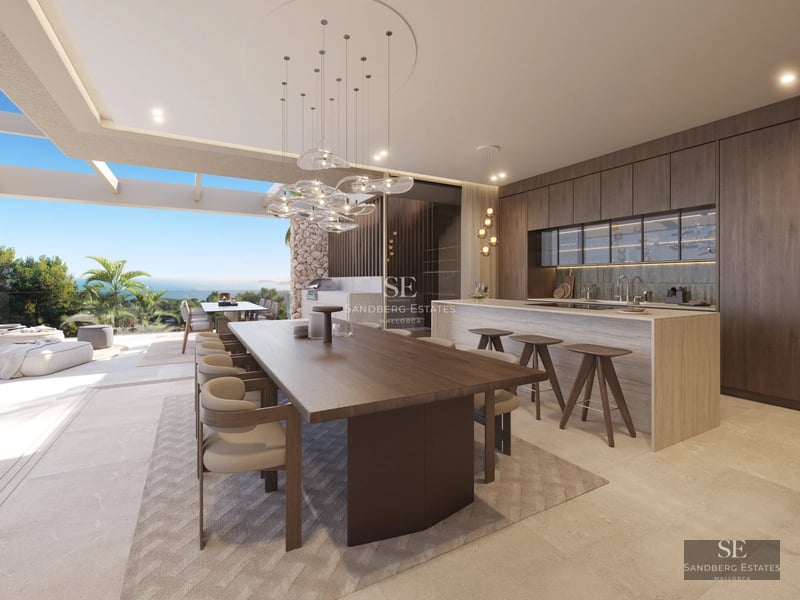 Spacious terrace with infinity pool and sea view. Modern design with elegant furniture and abundant natural light.