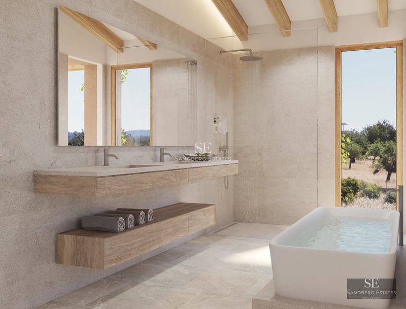 Exterior view of a modern villa with an infinity pool, expansive terraces, lush garden, and minimalist design.