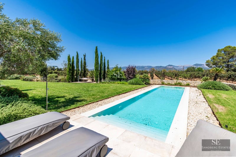Spacious, bright living room with fireplace, leather sofas, and panoramic windows overlooking the terrace. Modern design with neutral color palette.
