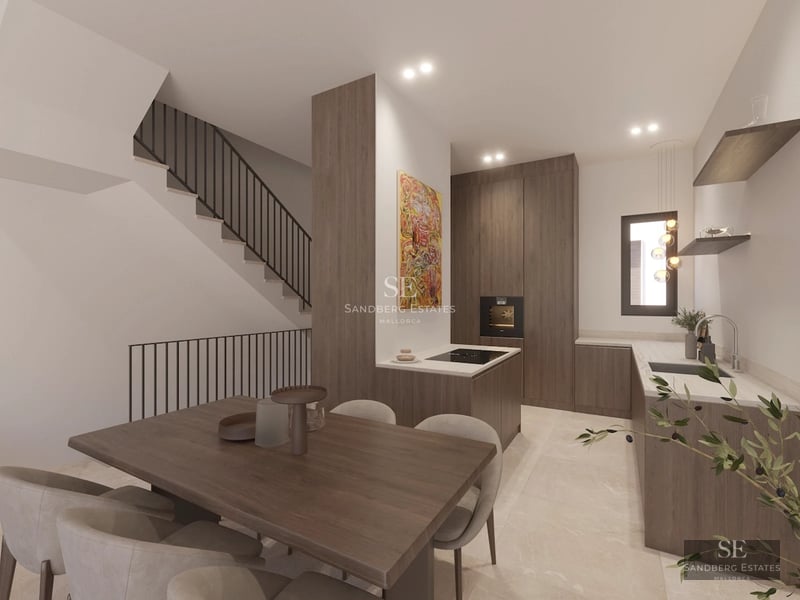 Spacious, bright living room with large windows overlooking the sea. Modern interior design with designer furniture and neutral color palette.