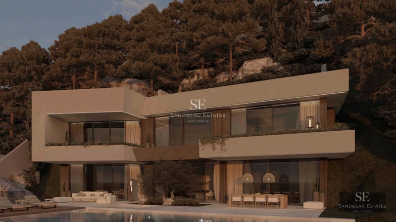 Expansive terrace featuring an infinity pool, sun loungers, and panoramic views. Modern design, clean lines, and elegant furnishings.