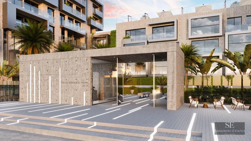 Exterior view of a modern villa with infinity pool, surrounded by lush gardens and minimalist architecture.