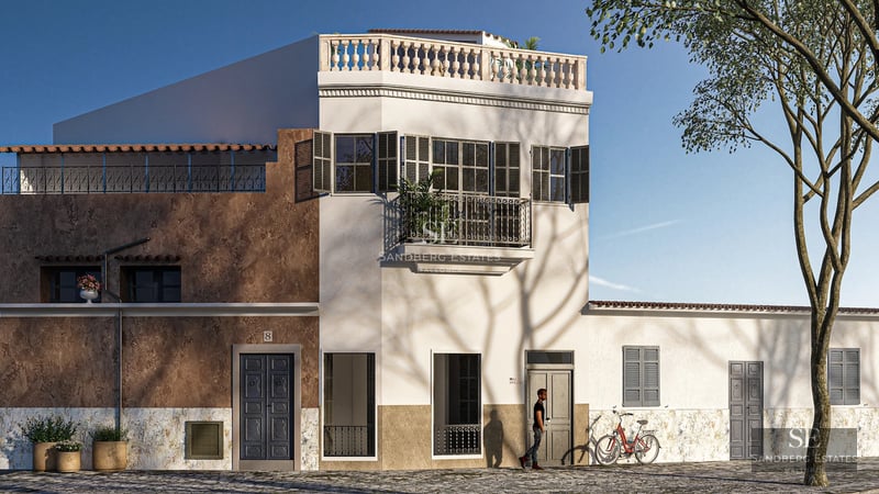 Aerial view of a modern house with infinity pool, surrounded by gardens and overlooking the sea. Minimalist architecture, large terraces.